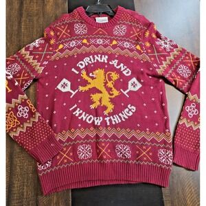 Game of Thrones Ugly Christmas Sweater I Drink And I Know Things Holiday Large L